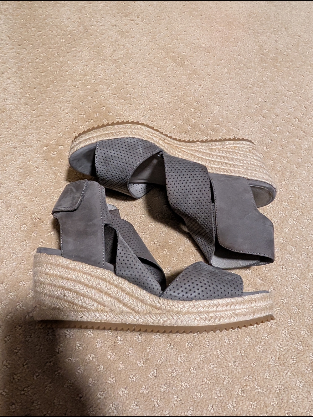Bundle Of 2 Eileen Fisher Gray And Taupe Leather Espadrille Wedge Sandals